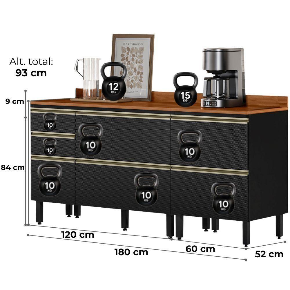 Balcao Com Tampo 120 Cm E Balcao Com Tampo 60 Cm Proenca Nogueira Carbono Prime Demartez Nogueira Carbono Prime - 3