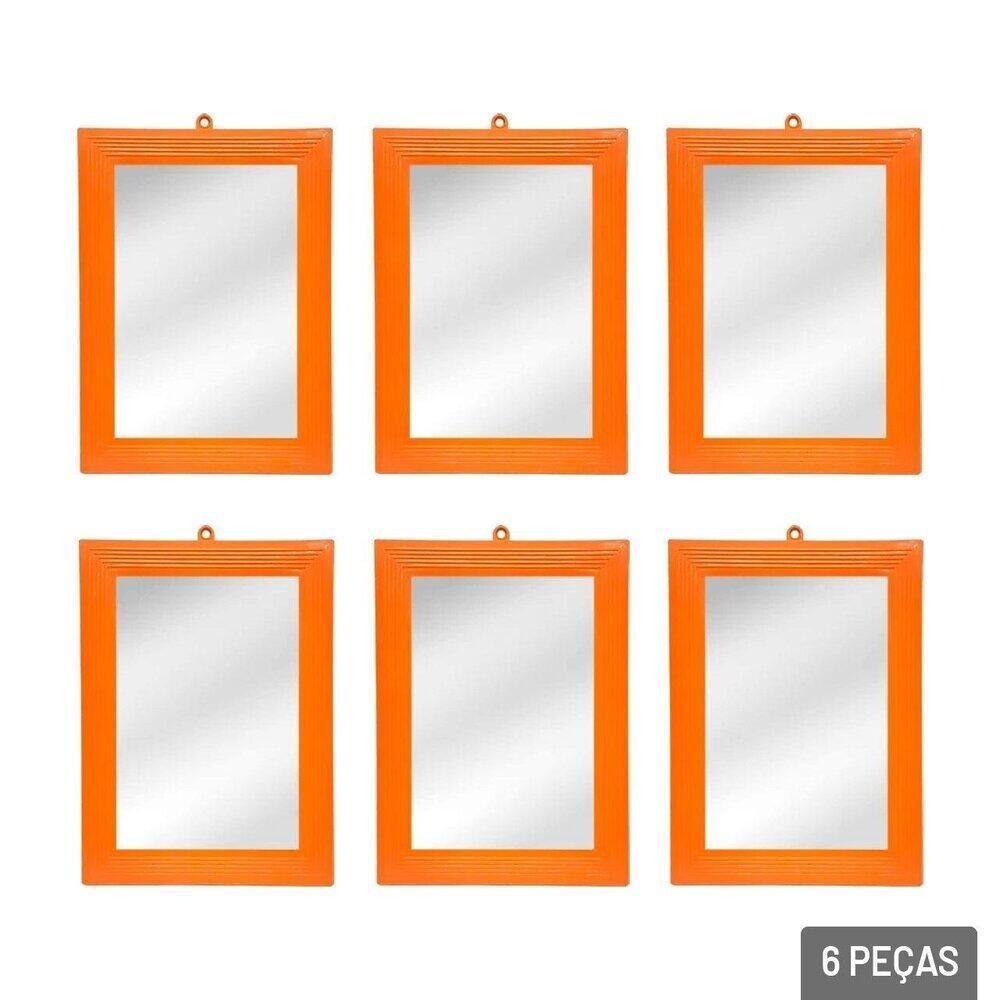 Espelho Retangular 30x21cm 6 Peças Moldura Laranja - Tudo Em Caixa - 1