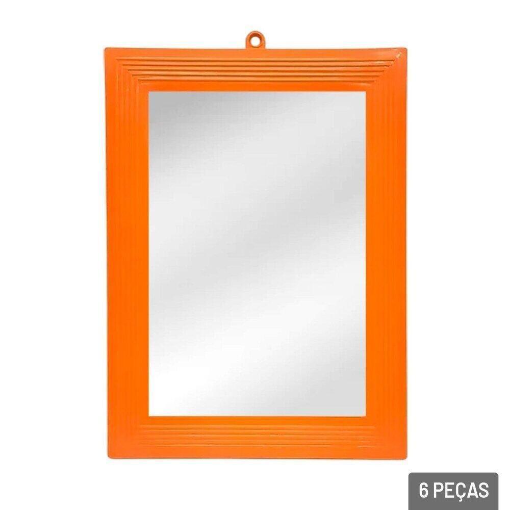 Espelho Retangular 30x21cm 6 Peças Moldura Laranja - Tudo Em Caixa - 2
