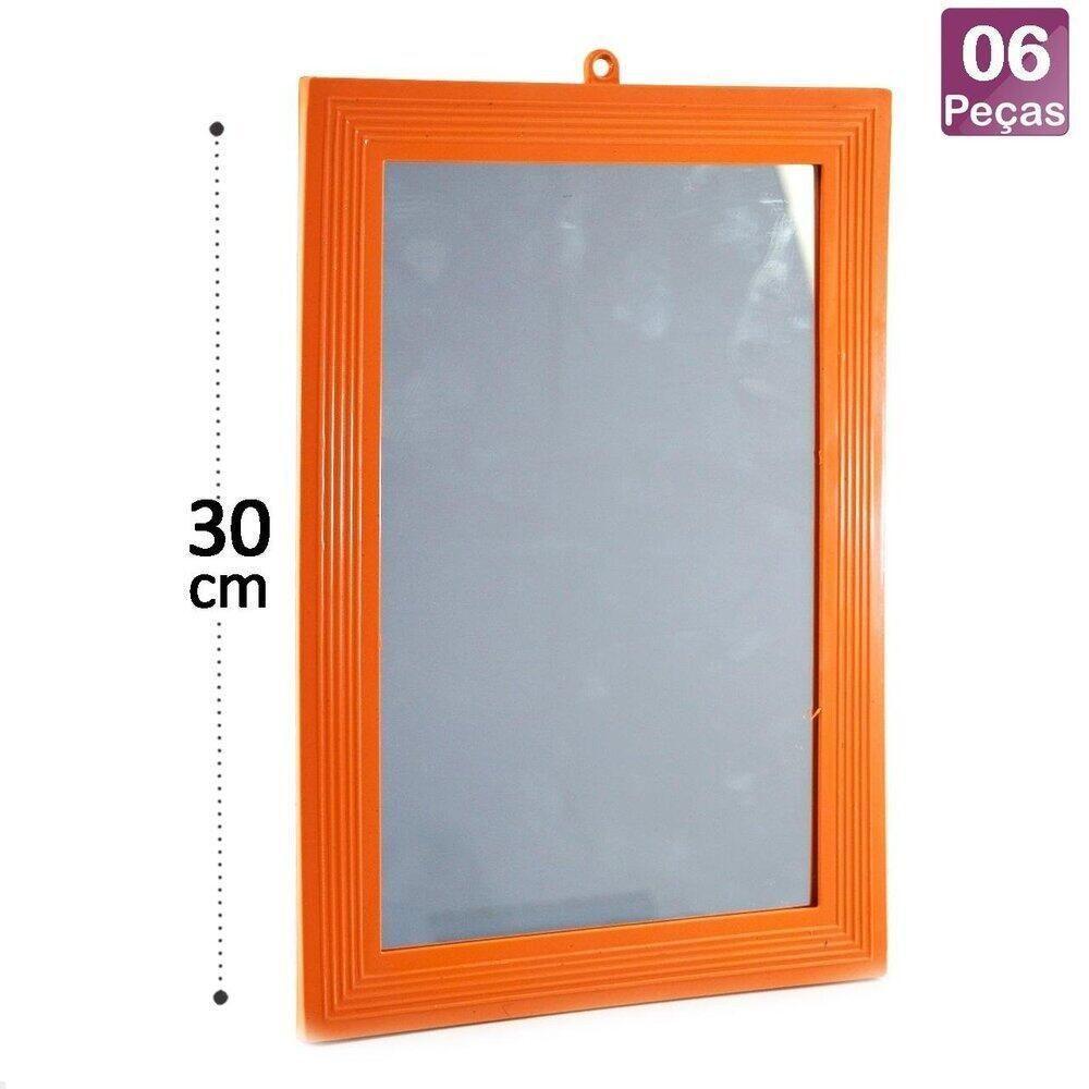 Espelho Retangular 30x21cm 6 Peças Moldura Laranja - Tudo Em Caixa - 3