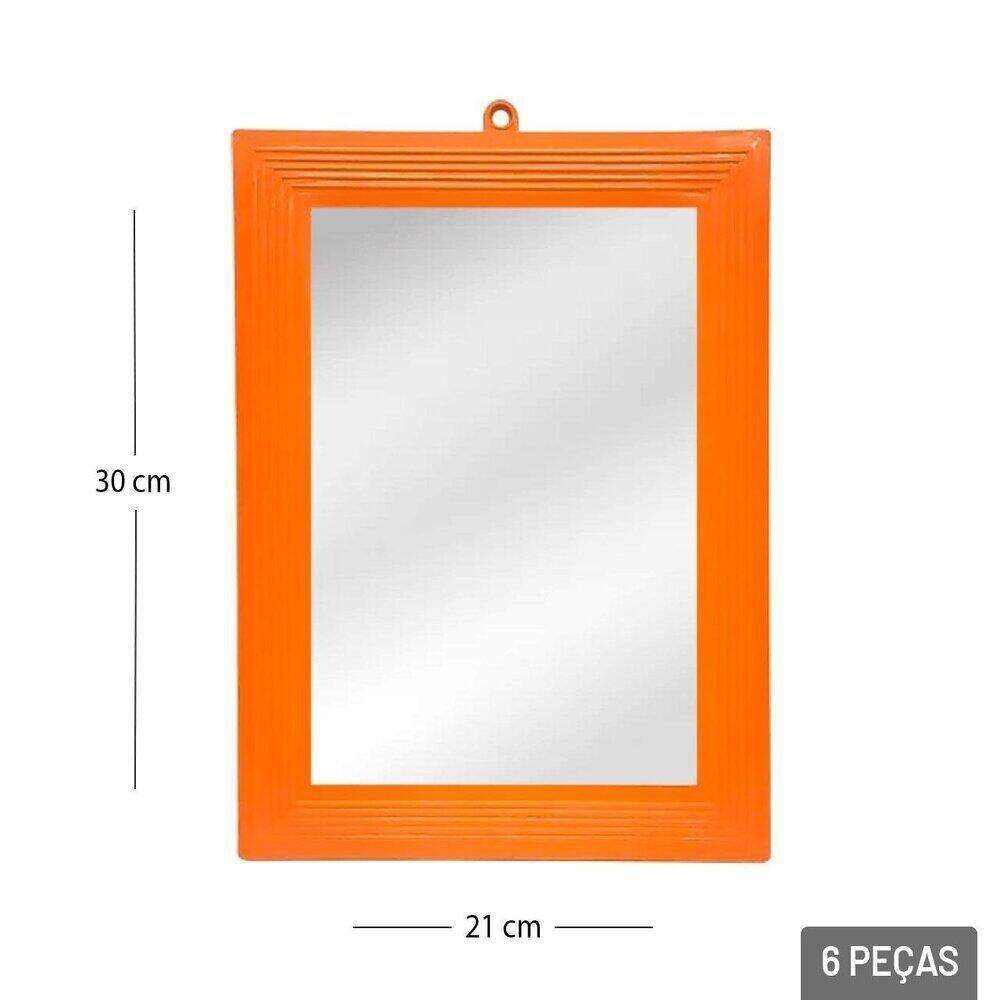 Espelho Retangular 30x21cm 6 Peças Moldura Laranja - Tudo Em Caixa - 4