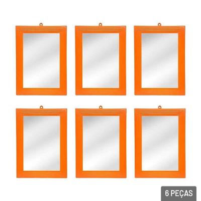 Espelho Retangular 30x21cm 6 Peças Moldura Laranja - Tudo Em Caixa