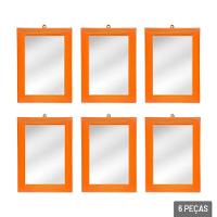 Espelho Retangular 30x21cm 6 Peças Moldura Laranja - Tudo Em Caixa - 1