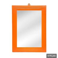 Espelho Retangular 30x21cm 6 Peças Moldura Laranja - Tudo Em Caixa - 2