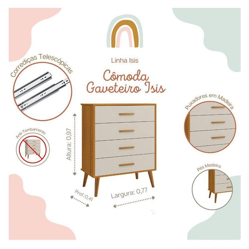 Quarto De Bebê Isis 3 Portas Com Gaveteiro Areia Acetinado Savana - Reller - 4