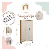 Quarto De Bebê Isis 3 Portas Com Gaveteiro Areia Acetinado Savana - Reller - 5