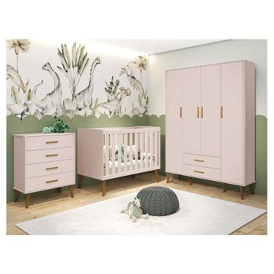 Quarto De Bebê Isis 4 Portas Com Gaveteiro Rosa Acetinado - Reller