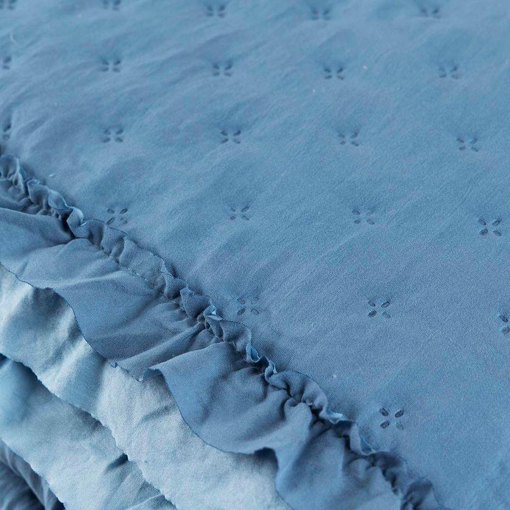 Kit Cobre Leito Colcha Vitta Queen Matelado C/ Babadinhos 200 Fios 3 Peças Azul - 100% Poliéster - 4