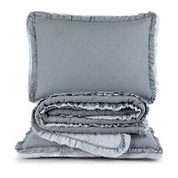 Kit Cobre Leito Colcha Vitta Queen Matelado C/ Babadinhos 200 Fios 3 Peças Cinza - 100% Poliéster - 1