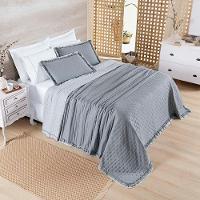 Kit Cobre Leito Colcha Vitta Queen Matelado C/ Babadinhos 200 Fios 3 Peças Cinza - 100% Poliéster - 2