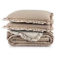 Kit Cobre Leito Colcha Vitta Queen Matelado C/ Babadinhos 200 Fios 3 Peças Bege - 100% Poliéster - 8