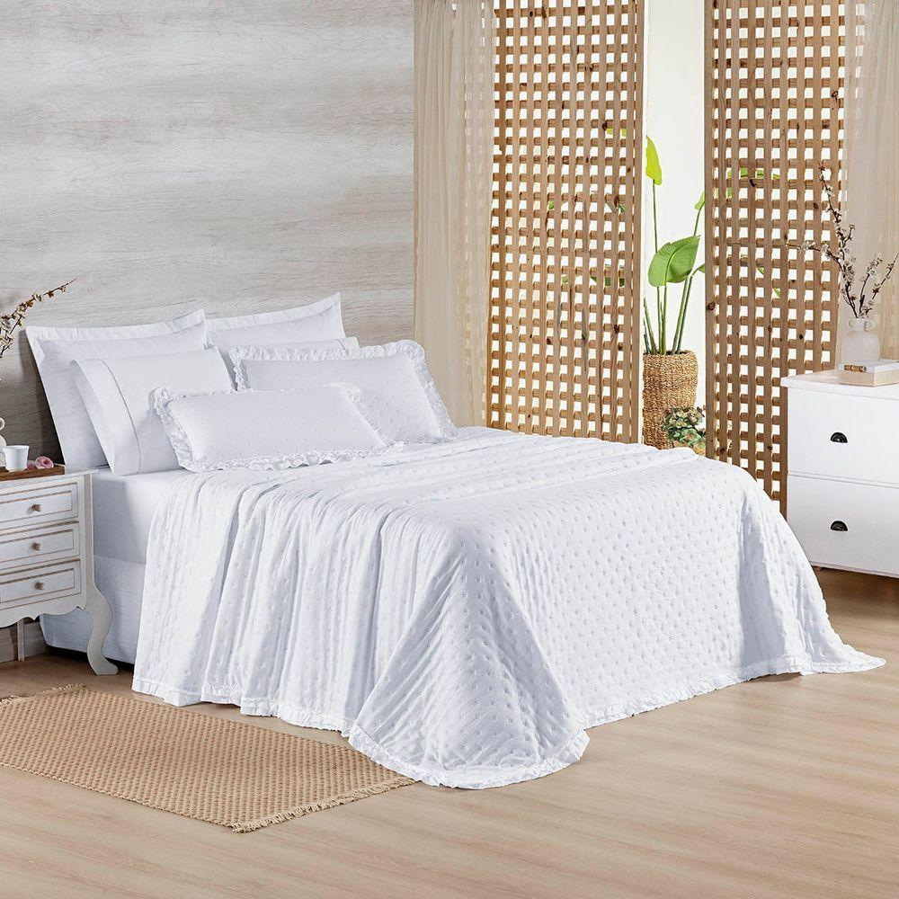 Kit Cobre Leito Colcha Vitta King Matelado C/ Babadinhos 200 Fios 3 Peças Branco - 100% Poliéster - 3