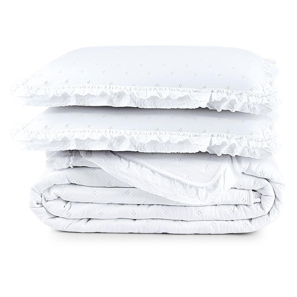 Kit Cobre Leito Colcha Vitta King Matelado C/ Babadinhos 200 Fios 3 Peças Branco - 100% Poliéster - 7