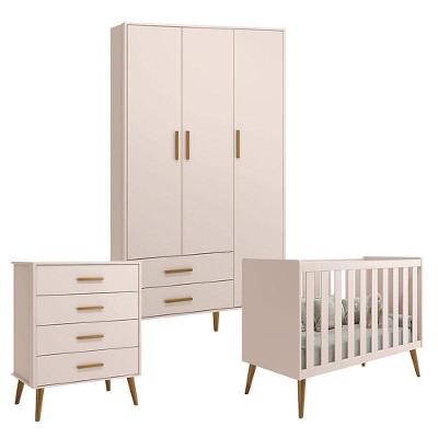 Quarto De Bebê Isis 3 Portas Com Gaveteiro Rosa Acetinado - Reller