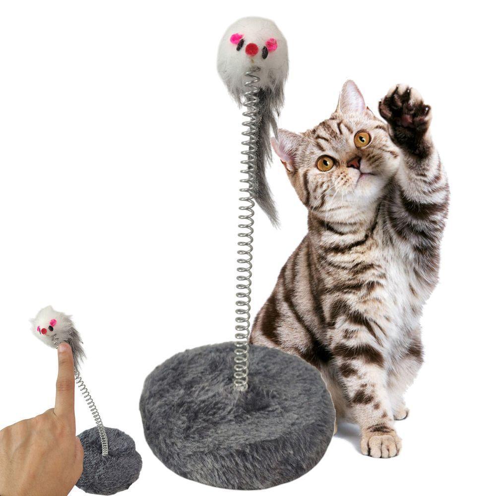 Arranhador Gato Pet Ratinho Guizo Mola Brinquedo Interativo Felino Animal De Estimaçao Lazer Diversao Entretenimento - 1