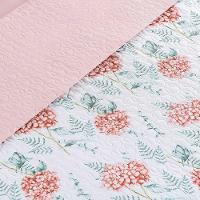 Kit Cobre Leito Colcha Maris Casal Padrão Estampado Dupla Face Percalle 200 Fios 3 Peças Hortênsia Salmão - 4