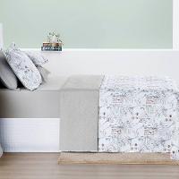 Kit Cobre Leito Colcha Maris Casal Padrão Estampado Dupla Face Percalle 200 Fios 3 Peças Protea Cinza - 3