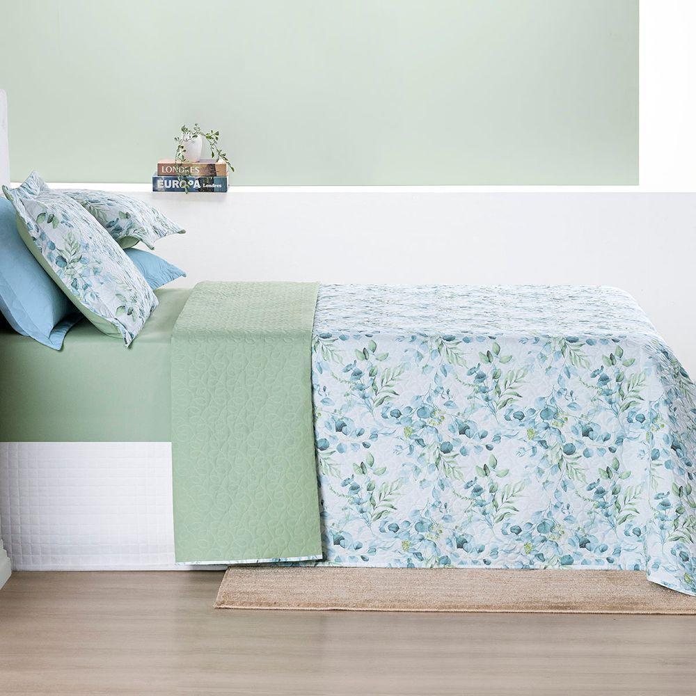 Kit Cobre Leito Colcha Maris King Estampado Dupla Face Percalle 200 Fios 3 Peças Forest Verde - 3
