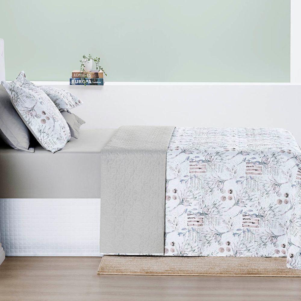 Kit Cobre Leito Colcha Maris King Estampado Dupla Face Percalle 200 Fios 3 Peças Protea Cinza - 3