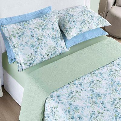 Kit Cobre Leito Colcha Maris Casal Padrão Estampado Dupla Face Percalle 200 Fios 3 Peças Forest Verde