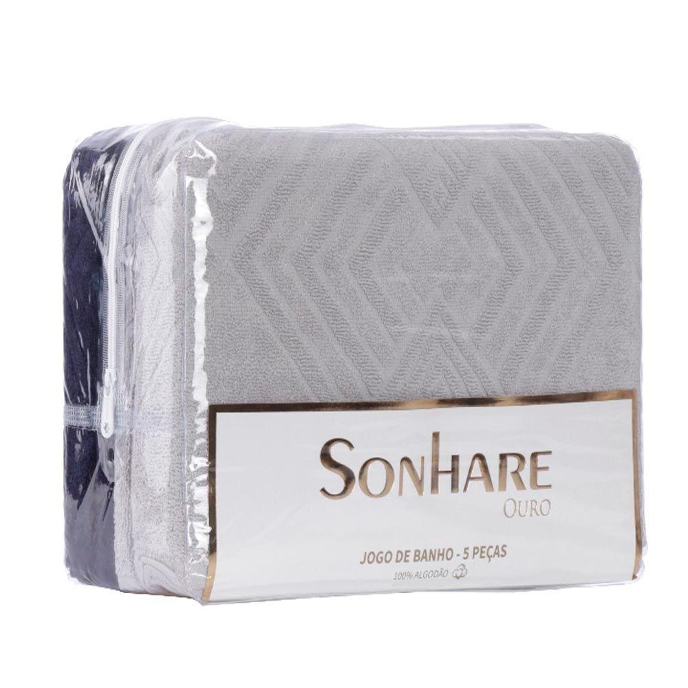 Kit De Toalha Banho Rosto Tapete 5 Peças Marinho E Prata Max Sonhare Ouro - Sultan - 2