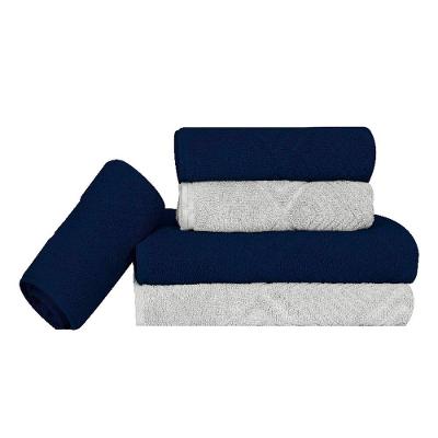 Kit De Toalha Banho Rosto Tapete 5 Peças Marinho E Prata Max Sonhare Ouro - Sultan