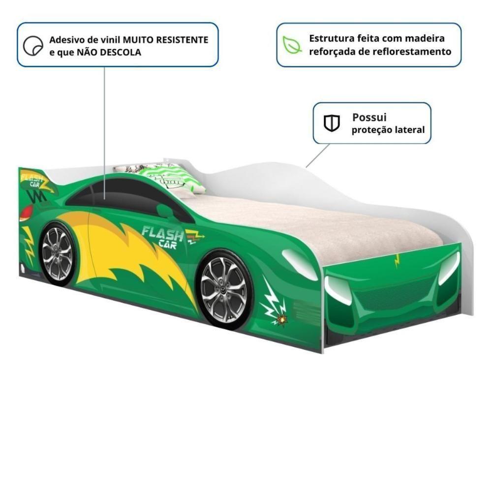 Cama Carro Solteiro Joy Menino Verde Solteiro Com Colchão - 3