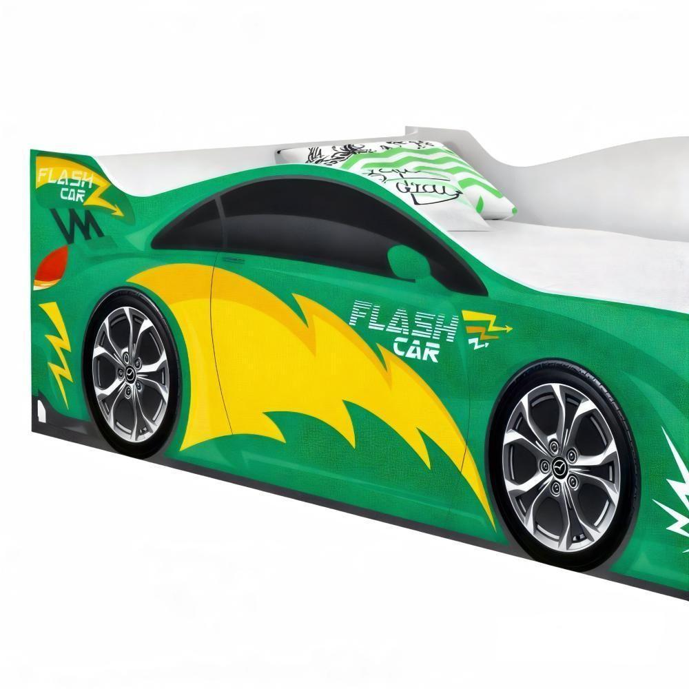 Cama Carro Solteiro Joy Menino Verde Solteiro Com Colchão - 4