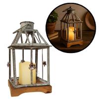 Lanterna Decorativa Iluminada Ferro E Madeira Cinza Envelhecido 28cm - Bela Flor - 1