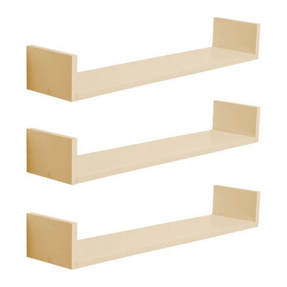Kit 3 Prateleiras U 60 X 20cm Bege Claro Suporte Invisível - 2
