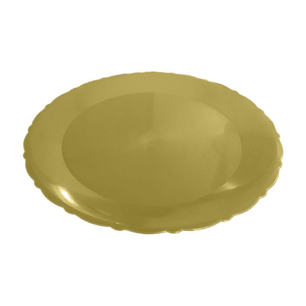 Bandeja Redonda Dourada Com Borda Rendada - 27cm - 2