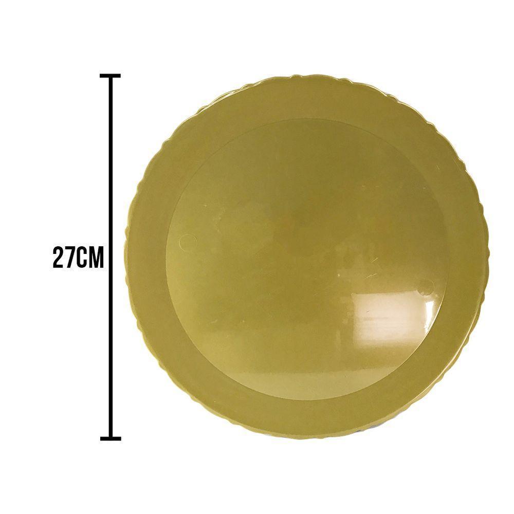 Bandeja Redonda Dourada Com Borda Rendada - 27cm - 3