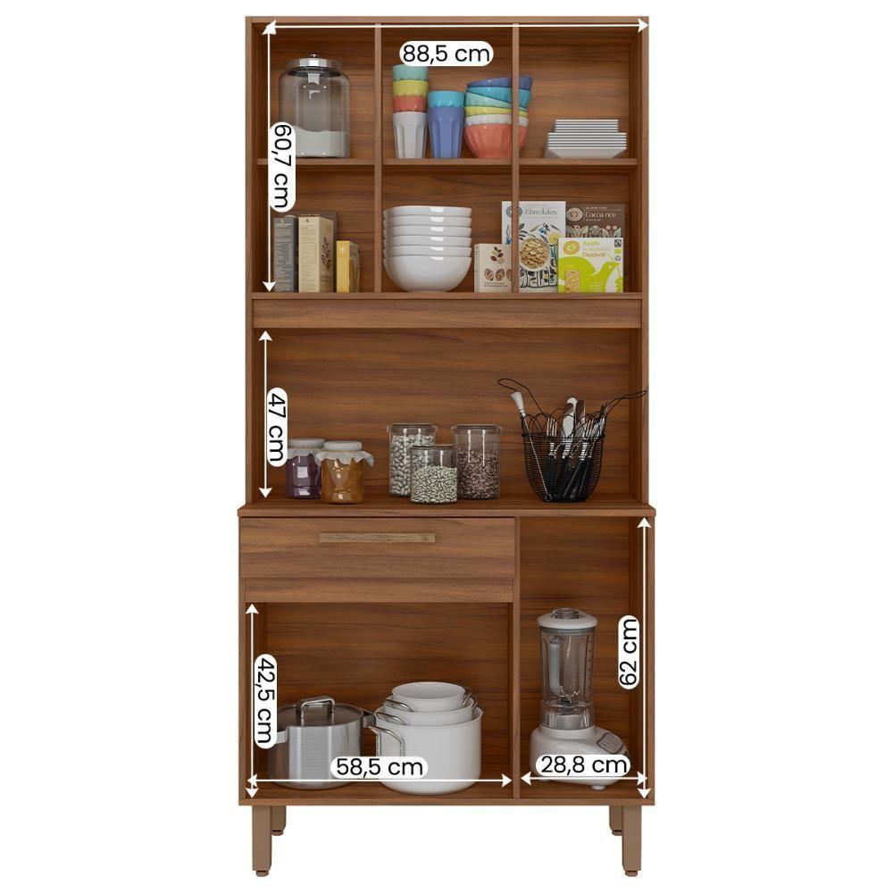 Armario De Cozinha Santiago 90 Cm Com 6 Portas E 1 Gaveta Freijo/moka - 3