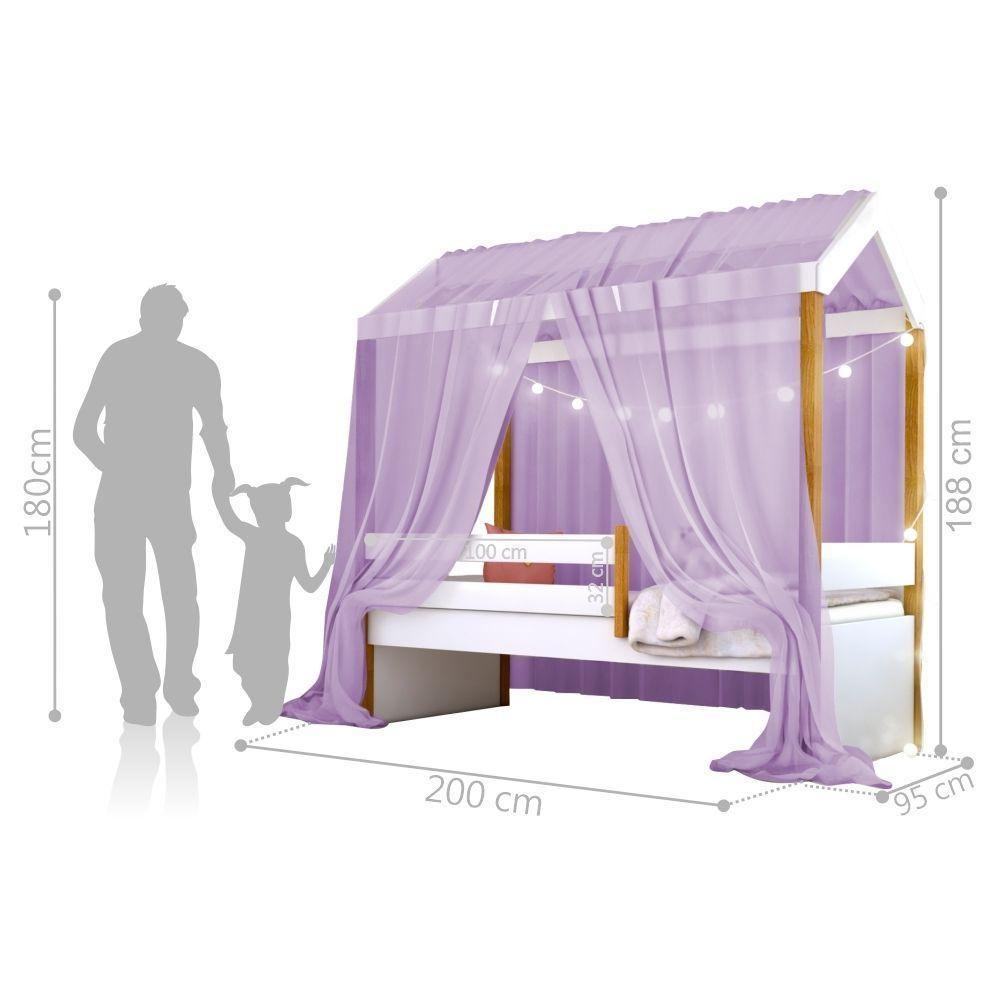 Cama Montessori Cabana Com Cordão Led E Dossel Lilás - 3