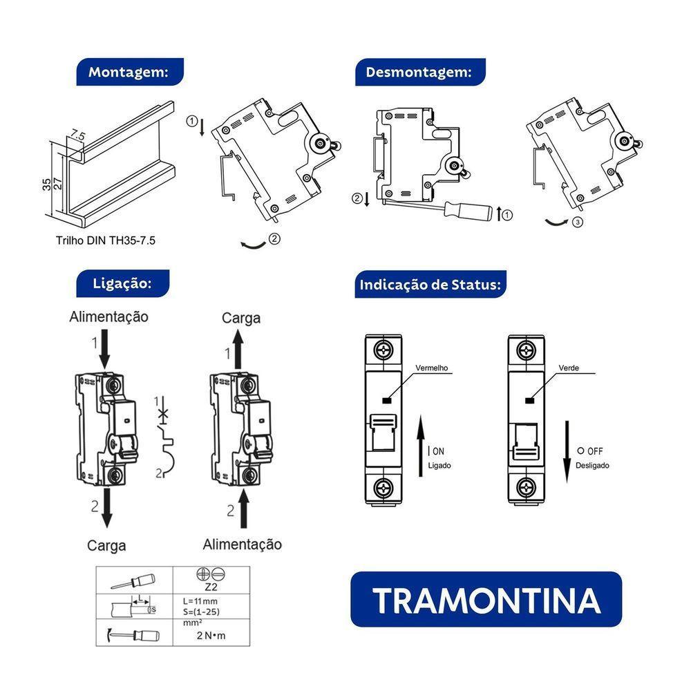 Minidisjuntor Tdj5-3c50 3 P 50 A 4,5 Ka Curva C Tramontina Tramontina - 6