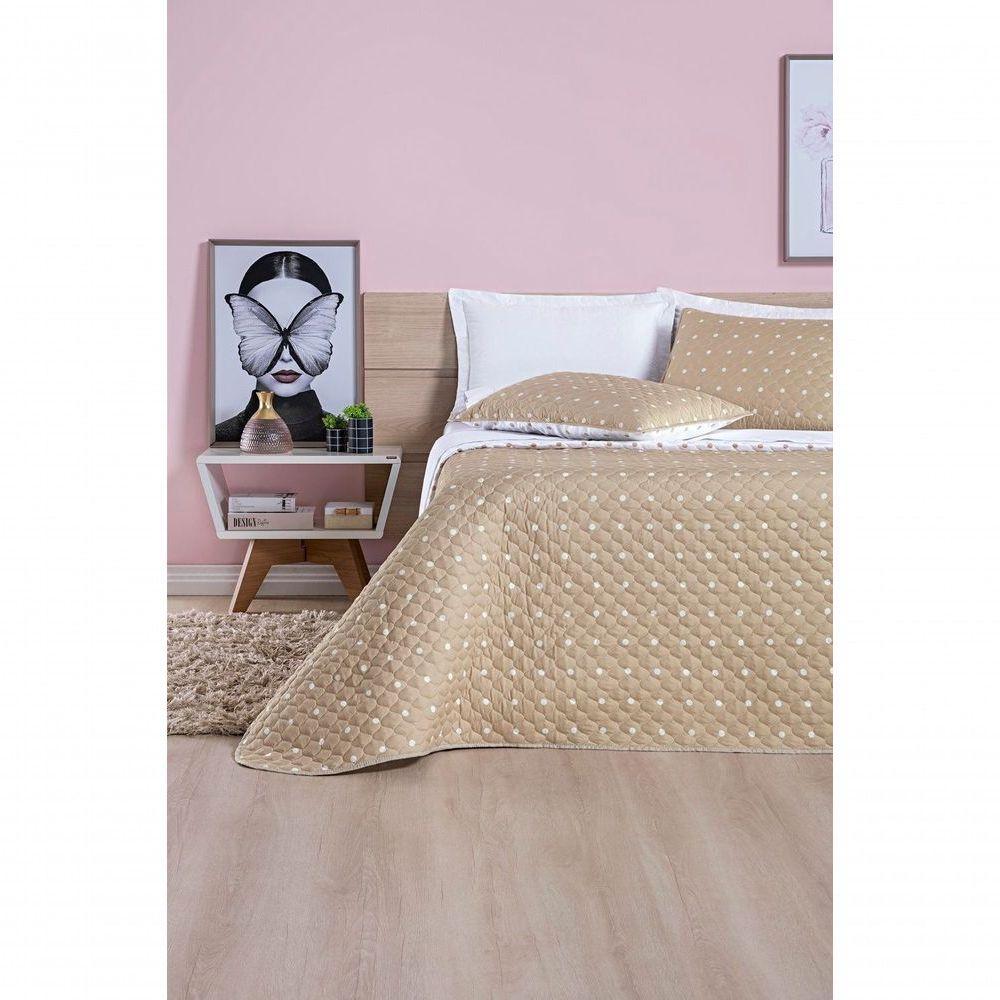 Cobre Leito + Jogo De Cama 200 Fios Petit Poá Queen 06 Peças 100% Poliéster - Caqui - 8