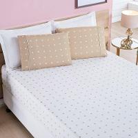 Cobre Leito + Jogo De Cama 200 Fios Petit Poá Queen 06 Peças 100% Poliéster - Caqui - 3
