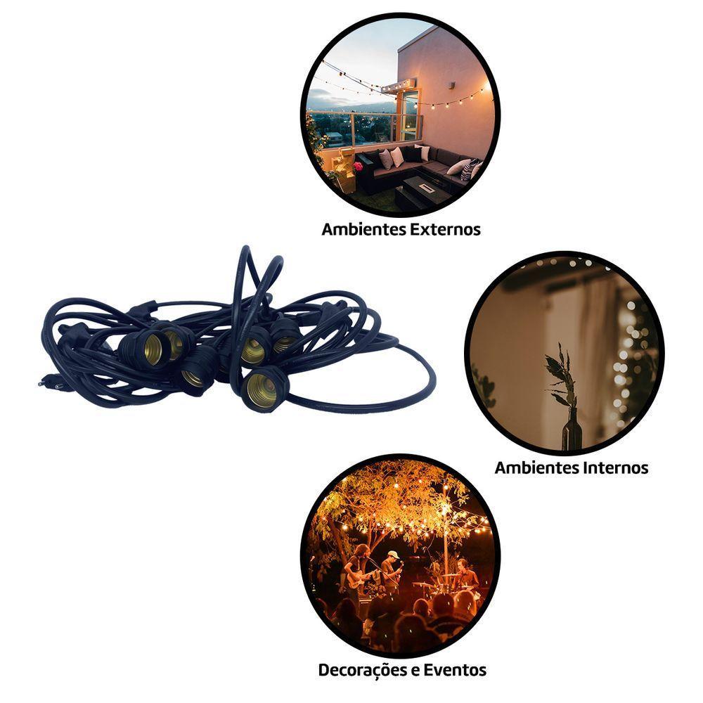 Varal De Luzes 10 M Bocal E-27 Bivolt Sem Lampadas Foxlux - 6
