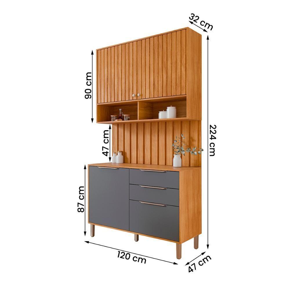 Armário Aéreo Com Balcão Painel Divina 120cm 4 Portas E 2 Gavetas Cinamomo/Titanium - 4