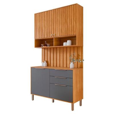 Armário Aéreo Com Balcão Painel Divina 120cm 4 Portas E 2 Gavetas Cinamomo/Titanium