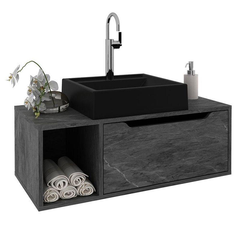 Balcão Gabinete Para Banheiro Suspenso Ambiente Bn3644 Mármore Lunar - Tecnomobili - 2