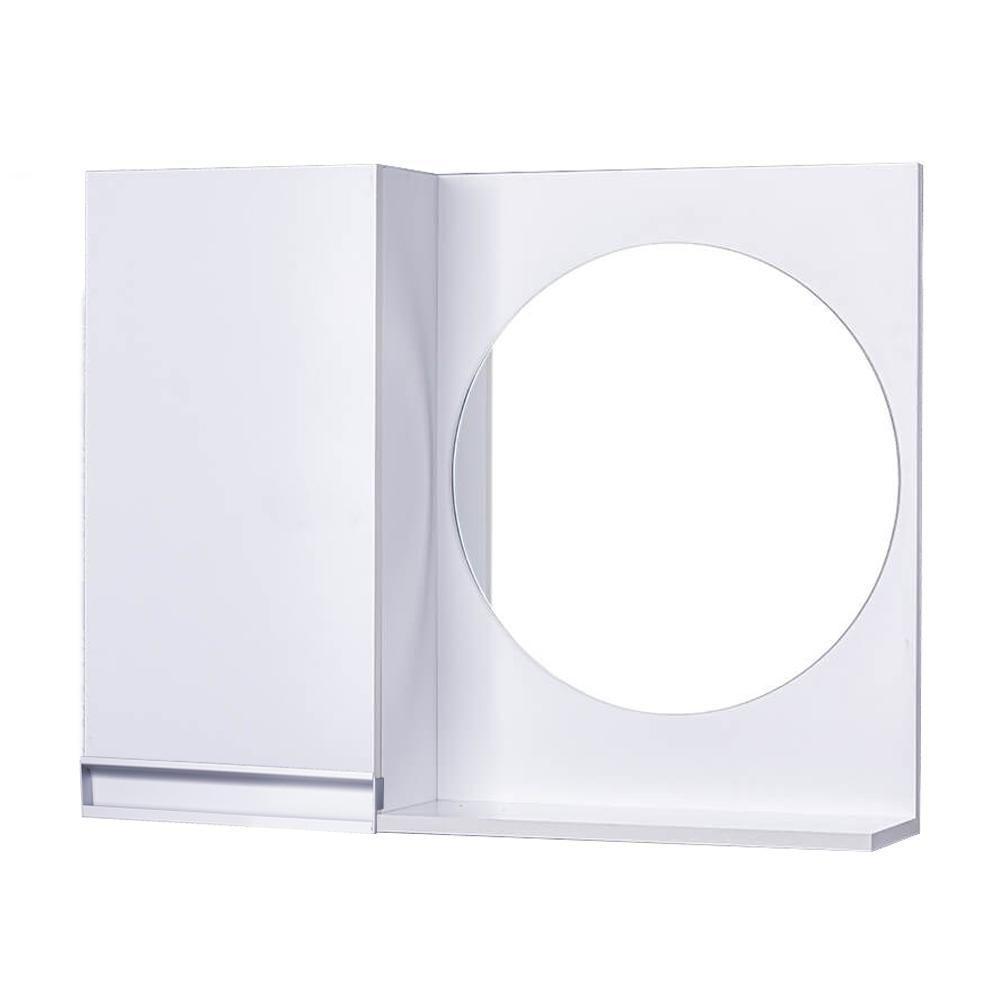 Armário para Banheiro com Espelho Redondo Branco com Puxador - 1