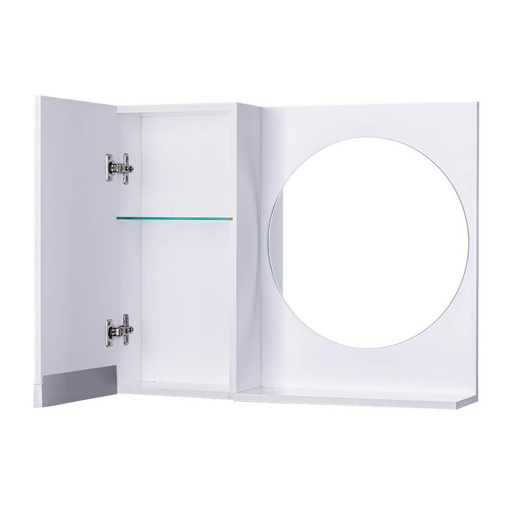 Armário para Banheiro com Espelho Redondo Branco com Puxador - 2