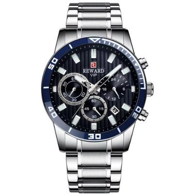 Relógio De Quartzo Casual Masculino Pulseira De Aço Inoxidável À Prova Da Água Prata Azul
