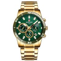Relógio De Quartzo Casual Masculino Pulseira De Aço Inoxidável À Prova Da Água Verde Dourado - 1