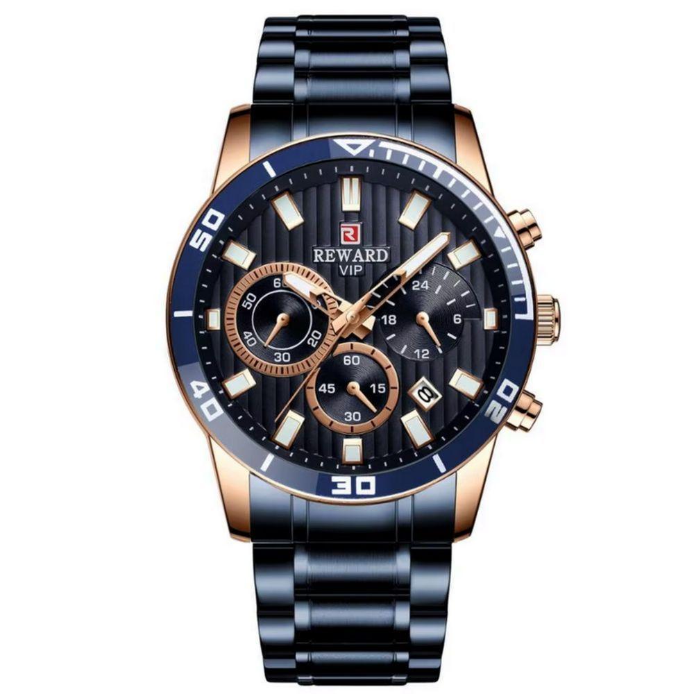 Relógio De Quartzo Casual Masculino Pulseira De Aço Inoxidável À Prova Da Água Azul - 1