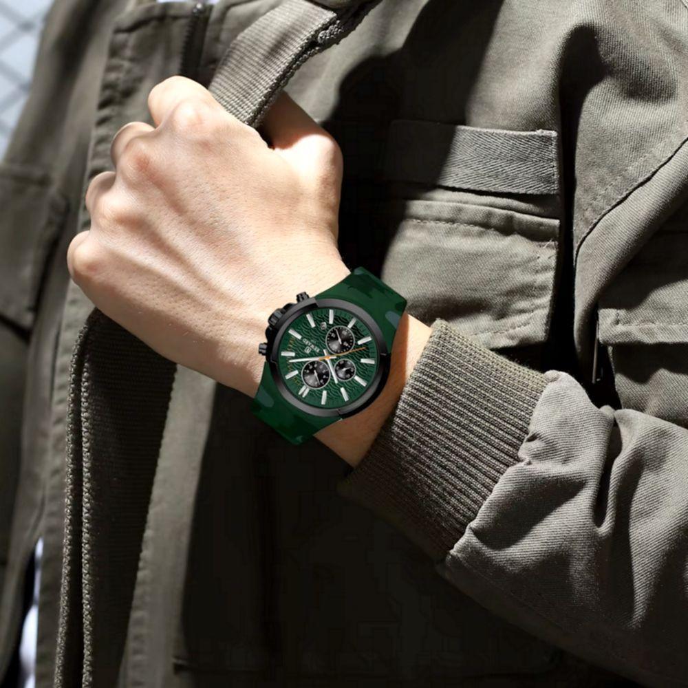 Relógio De Pulso Masculino Quartzo À Prova Da Água Design Simples 3atm Verde - 4