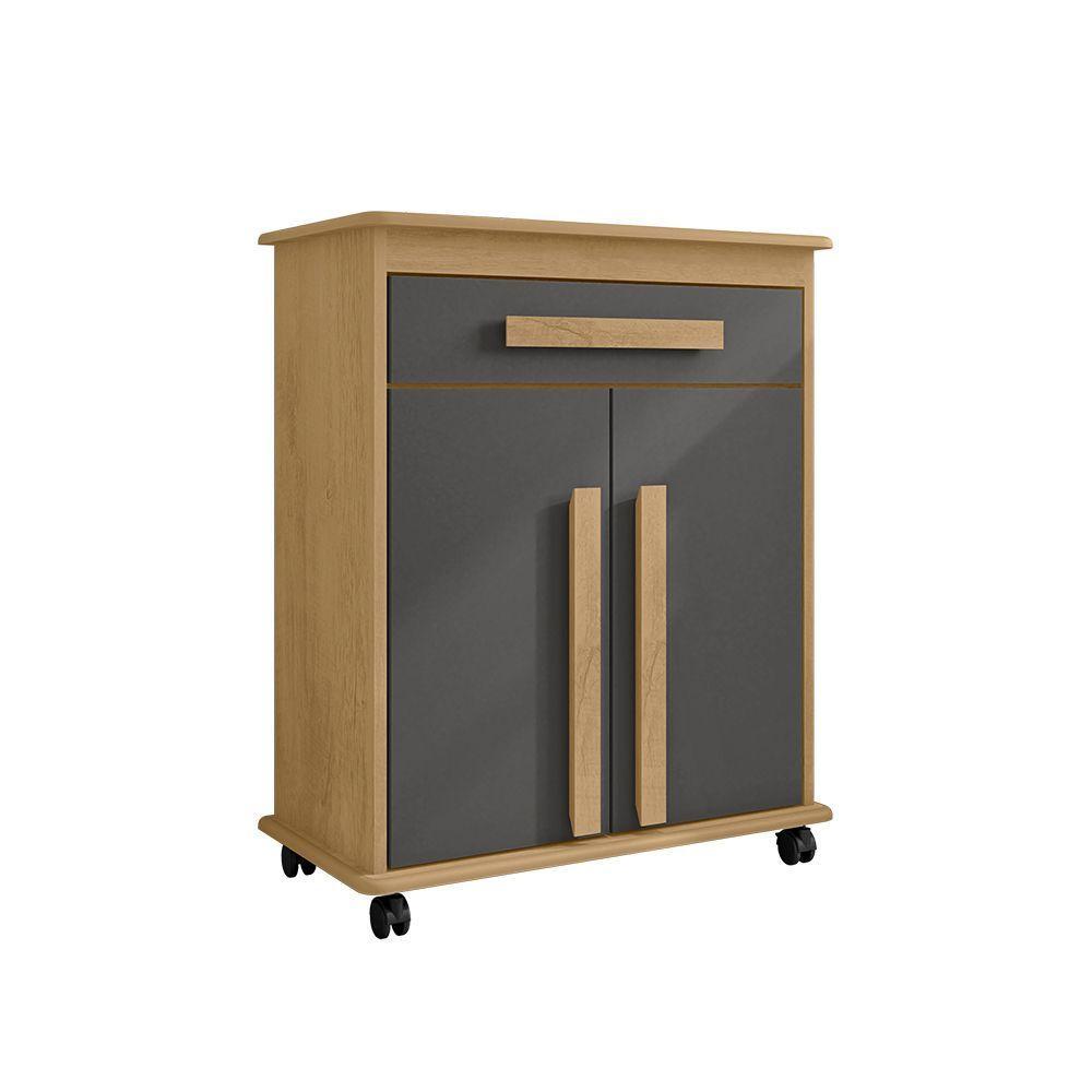 Armário Balcão Multiuso 2 Portas 1 Gaveta Com Rodízios Chile Cinamomo/grafite - 2