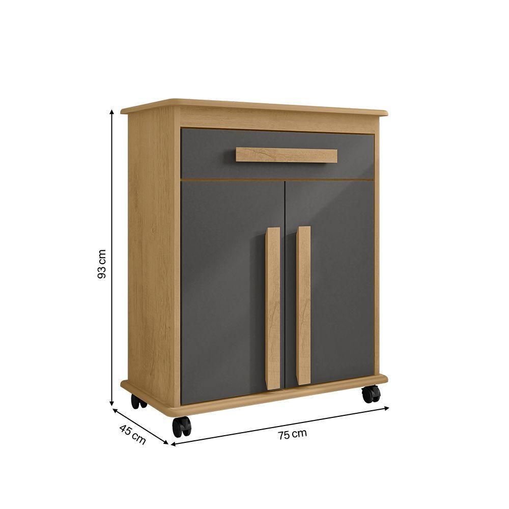 Armário Balcão Multiuso 2 Portas 1 Gaveta Com Rodízios Chile Cinamomo/grafite - 4