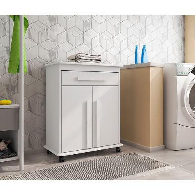 Armário Balcão Multiuso 2 Portas 1 Gaveta Com Rodízios Chile Branco